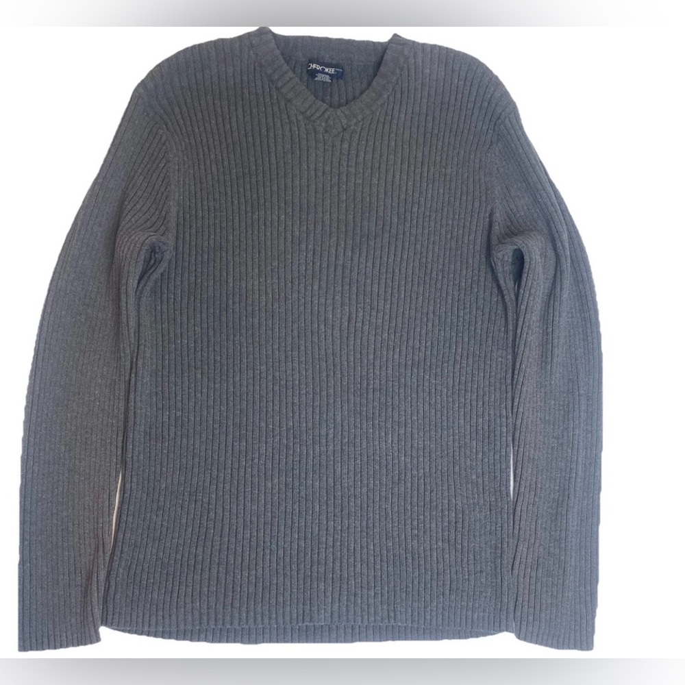 Cherokee pullover Sweater Men’s XL Rib knit V-neck‎ outdoor casual Gray